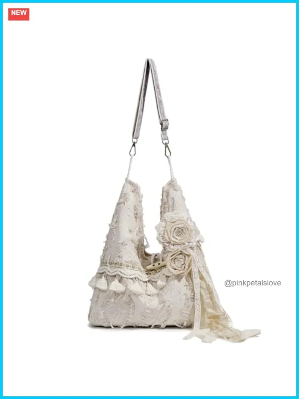 Boho Tassel Fringe Hobo Bag with Removable Flowers Guitar Strap